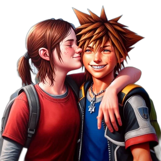 concept art, photorealistic, pixel art, comic book art, two, animated, characters, one transparent PNG cut-out