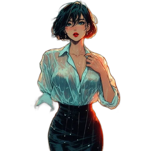 dress, jacket, staff, comic book art, concept art, watercolor, cyberpunk, neon lights transparent PNG cut-out
