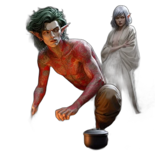 creature, concept art, fantasy art, comic book art, pixel art, fire, red, earth tones transparent PNG cut-out