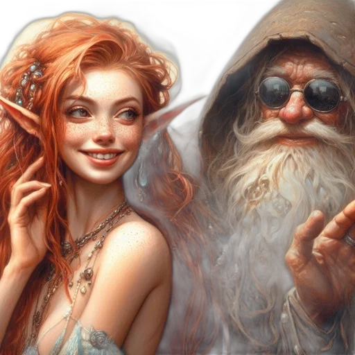 fantasy art, concept art, photorealistic, oil painting, two, individuals, youthful, elfin transparent PNG cut-out