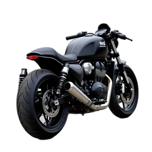 photorealistic, 3d render, concept art, black, motorcycle, sleek, design, parked transparent PNG cut-out