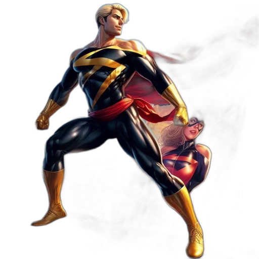 concept art, comic book art, 3d render, fantasy art, golden, muscular, male, superhero transparent PNG cut-out