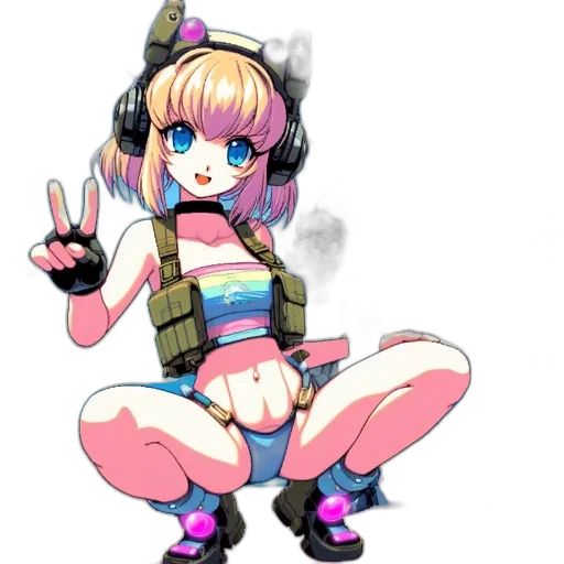 weapon, robot, jacket, staff, cyberpunk, pixel art, vaporwave, anime transparent PNG cut-out