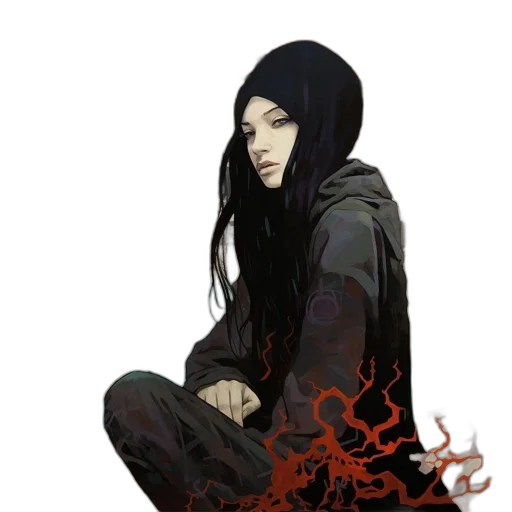 concept art, comic book art, fantasy art, pixel art, fire, dark, red, seated transparent PNG cut-out