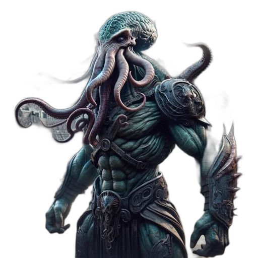 creature, staff, mask, concept art, fantasy art, comic book art, 3d render, green transparent PNG cut-out