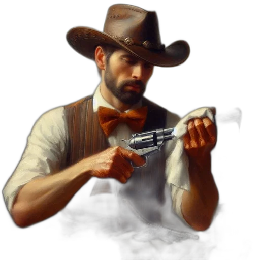 weapon, staff, hat, concept art, pixel art, photorealistic, fantasy art, cowboy transparent PNG cut-out