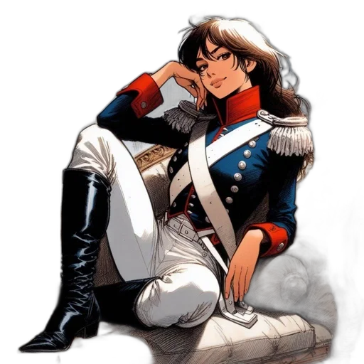 jacket, concept art, pixel art, comic book art, anime, woman, napoleonic, uniform transparent PNG cut-out