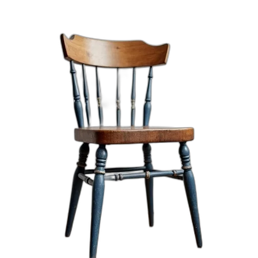 furniture, crown, 3d render, wooden, chair, blue, white, painted transparent PNG cut-out