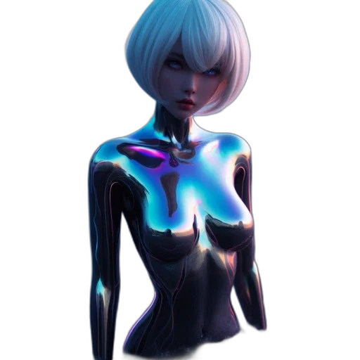 robot, dress, staff, creature, concept art, 3d render, cyberpunk, fantasy art transparent PNG cut-out