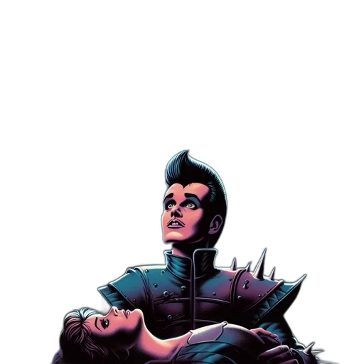 jacket, robot, face, crown, comic book art, concept art, cyberpunk, vaporwave transparent PNG cut-out