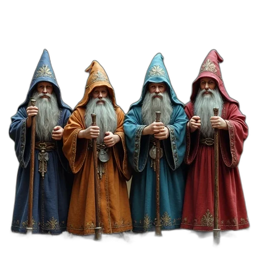 staff, sword, concept art, 3d render, fantasy art, four, wizard, miniatures transparent PNG cut-out