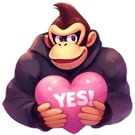 concept art, pixel art, 3d render, cartoon, anthropomorphic, gorilla, holds, large transparent PNG cut-out