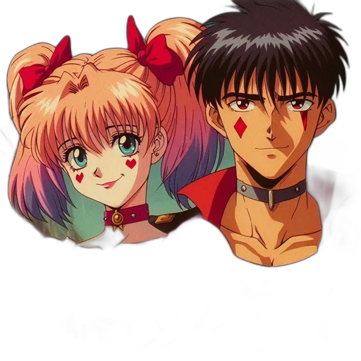 anime, vaporwave, cartoon, concept art, two, animated, characters, left transparent PNG cut-out