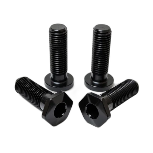 set, four, black, metal, bolts, hexagonal, head, smooth transparent PNG cut-out