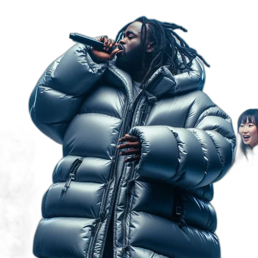 jacket, man, puffer, dreadlocks, sings, while, two, women transparent PNG cut-out