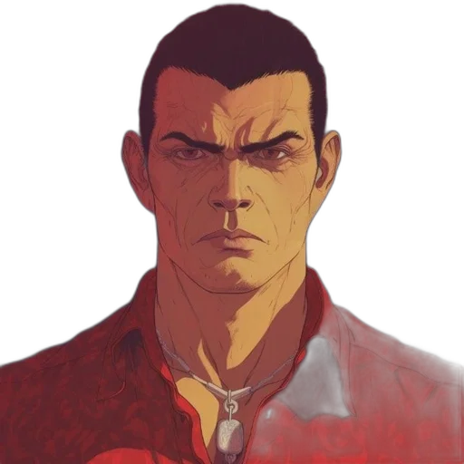 face, jacket, weapon, staff, comic book art, concept art, pixel art, photorealistic transparent PNG cut-out