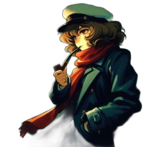 jacket, staff, hat, face, concept art, watercolor, pixel art, anime transparent PNG cut-out