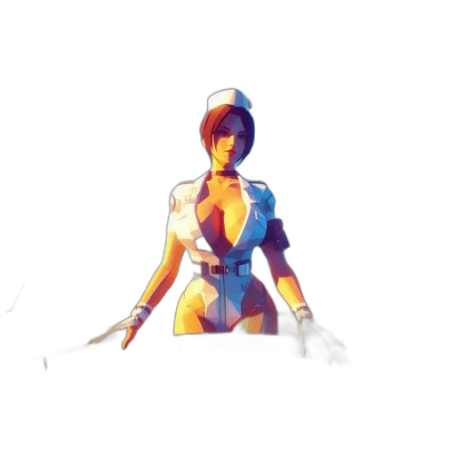 robot, dress, weapon, staff, pixel art, concept art, 3d render, anime transparent PNG cut-out