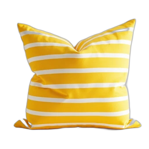 3d render, golden, monochrome, yellow, white, striped, pillow, smooth transparent PNG cut-out