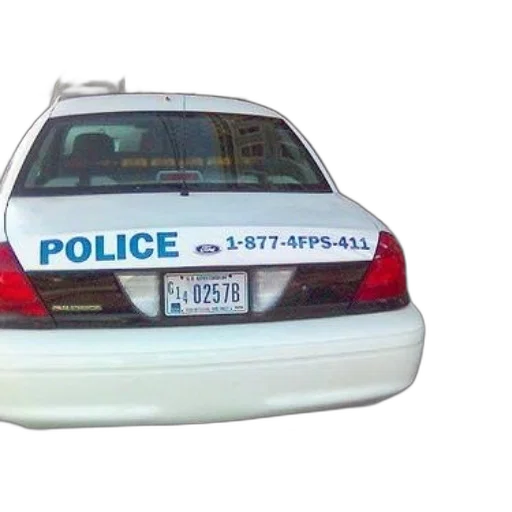 car, staff, weapon, police, number, 1-877-4fps-411, back transparent PNG cut-out