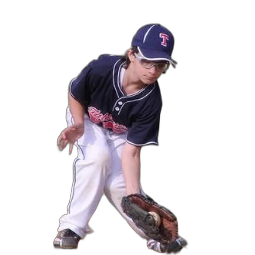 young, baseball, player, wearing, blue, uniform, letter, his transparent PNG cut-out
