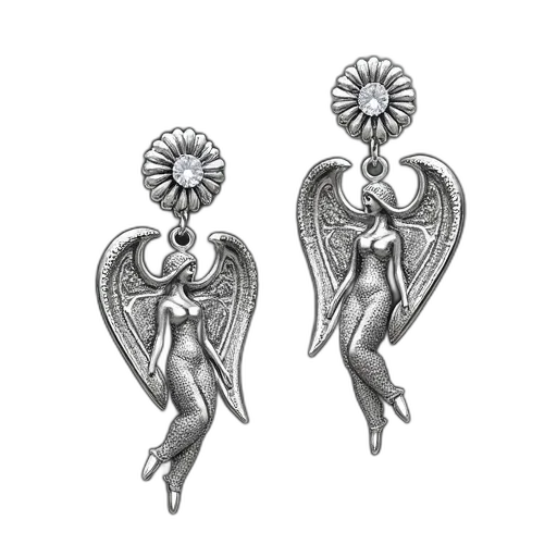 jewelry, pencil sketch, concept art, fantasy art, 3d render, pair, silver, angel transparent PNG cut-out