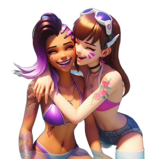 concept art, fantasy art, pixel art, 3d render, pastel, two, tattooed, female transparent PNG cut-out