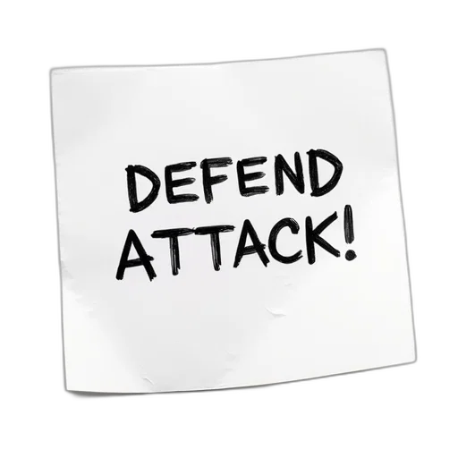 weapon, white, paper, handwritten, message, reads, defend, attack transparent PNG cut-out