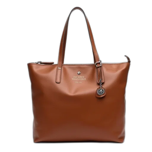 earth tones, brown, leather, tote, bag, silver, zipper, logo transparent PNG cut-out