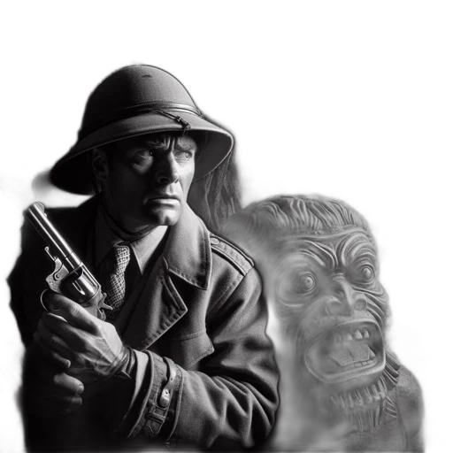 face, weapon, mask, jacket, concept art, comic book art, photorealistic, pencil sketch transparent PNG cut-out