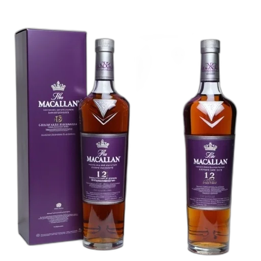 two, identical, bottles, macallan, whisky, displayed, side, each transparent PNG cut-out