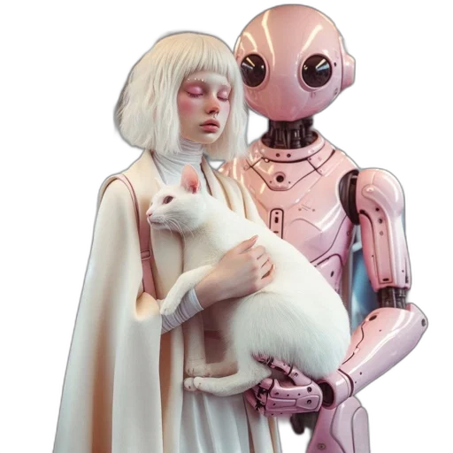 robot, creature, animal, concept art, cyberpunk, 3d render, outer space, young transparent PNG cut-out