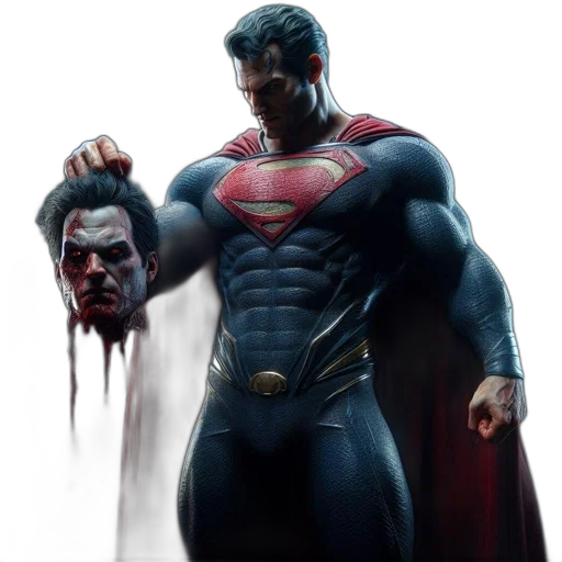 comic book art, concept art, fantasy art, photorealistic, dark, scene, stern-faced, superman transparent PNG cut-out