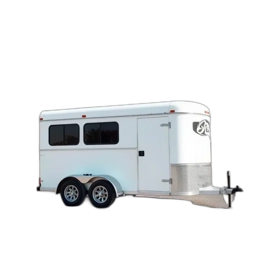 car, animal, 3d render, concept art, white, horse, trailer, parked transparent PNG cut-out
