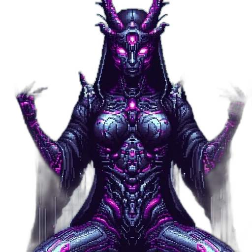 creature, dress, mask, robot, concept art, fantasy art, pixel art, cyberpunk transparent PNG cut-out