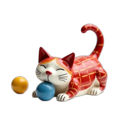 3d render, photorealistic, concept art, ceramic, cat, sculpture, red, tail transparent PNG cut-out
