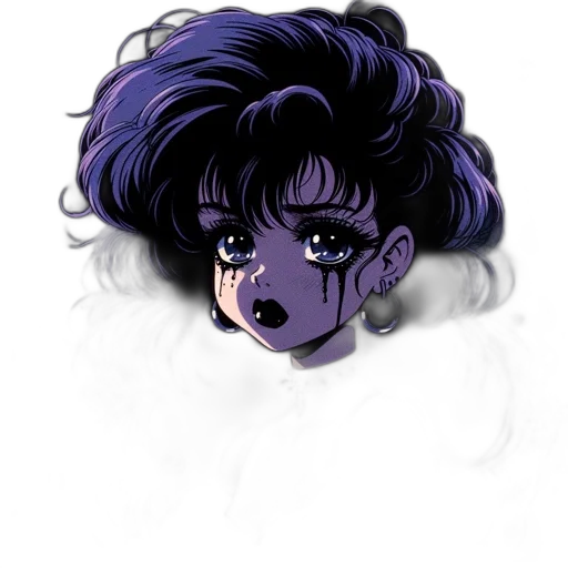 face, mask, creature, hair, concept art, anime, vaporwave, watercolor transparent PNG cut-out
