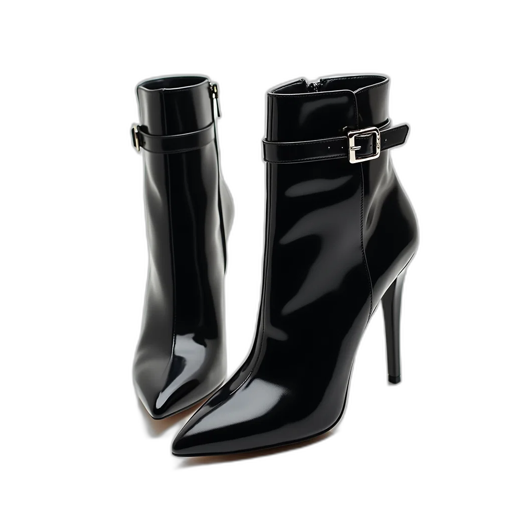 shoes, 3d render, photorealistic, concept art, dark, monochrome, pair, black transparent PNG cut-out