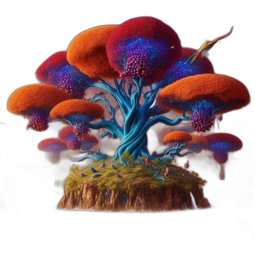 tree, crown, hat, flower, concept art, 3d render, fantasy art, photorealistic transparent PNG cut-out