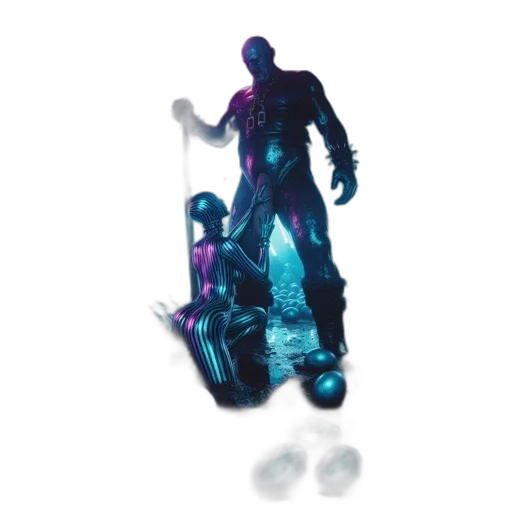 robot, weapon, creature, jacket, concept art, 3d render, cyberpunk, vaporwave transparent PNG cut-out