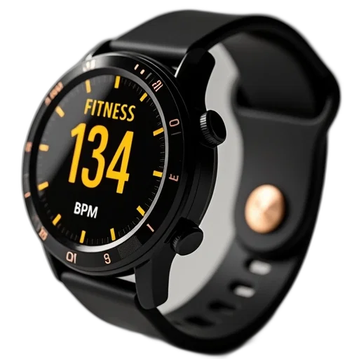 black, gold, smartwatch, digital, display, showing, fitness, heart transparent PNG cut-out