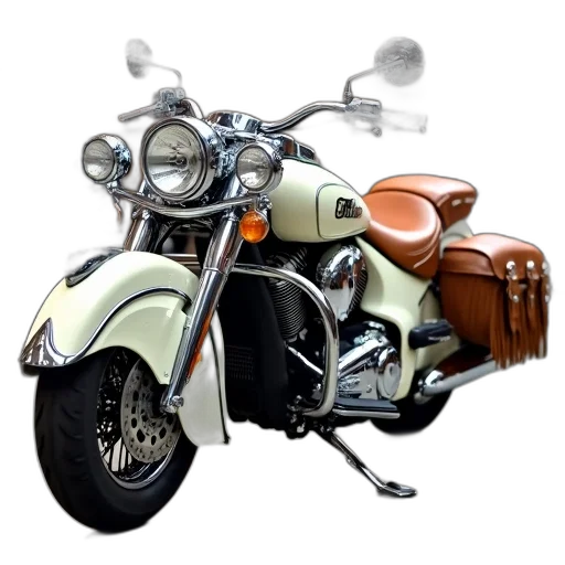 photorealistic, 3d render, earth tones, white, vintage, indian, motorcycle, brown transparent PNG cut-out