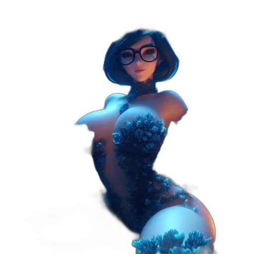 dress, robot, creature, 3d render, concept art, cartoon, fantasy art, underwater transparent PNG cut-out
