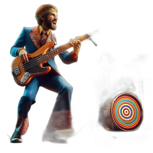 weapon, concept art, fantasy art, pixel art, comic book art, rock, band, performs transparent PNG cut-out