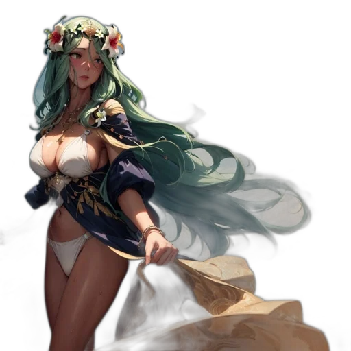 dress, staff, weapon, fantasy art, concept art, anime, pixel art, underwater transparent PNG cut-out