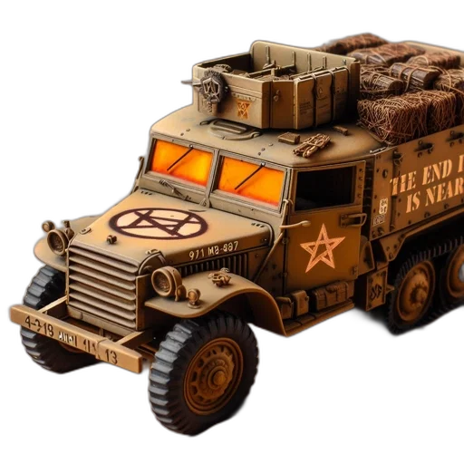 concept art, 3d render, detailed, miniature, model, military, truck, sits transparent PNG cut-out