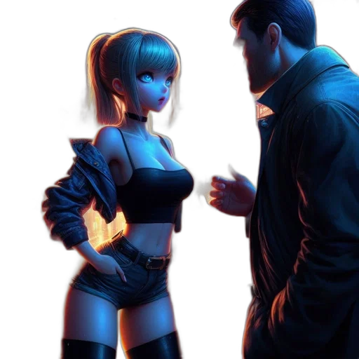 robot, jacket, cyberpunk, comic book art, concept art, anime, neon lights, fire transparent PNG cut-out
