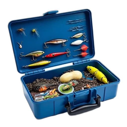 blue, tackle, box, open, revealing, assortment, fishing, gear transparent PNG cut-out