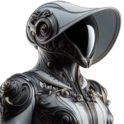 robot, mask, dress, face, concept art, 3d render, comic book art, cyberpunk transparent PNG cut-out