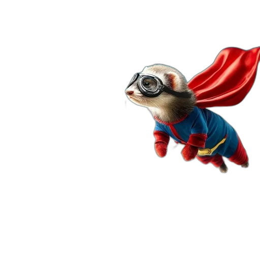 animal, creature, 3d render, concept art, comic book art, photorealistic, ferret, superhero transparent PNG cut-out